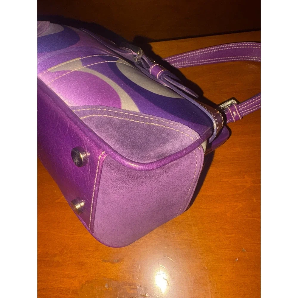 Coach 3582 Purple Op Art Kisslock Satchel Y2K Rare Buckle Bag Authentic